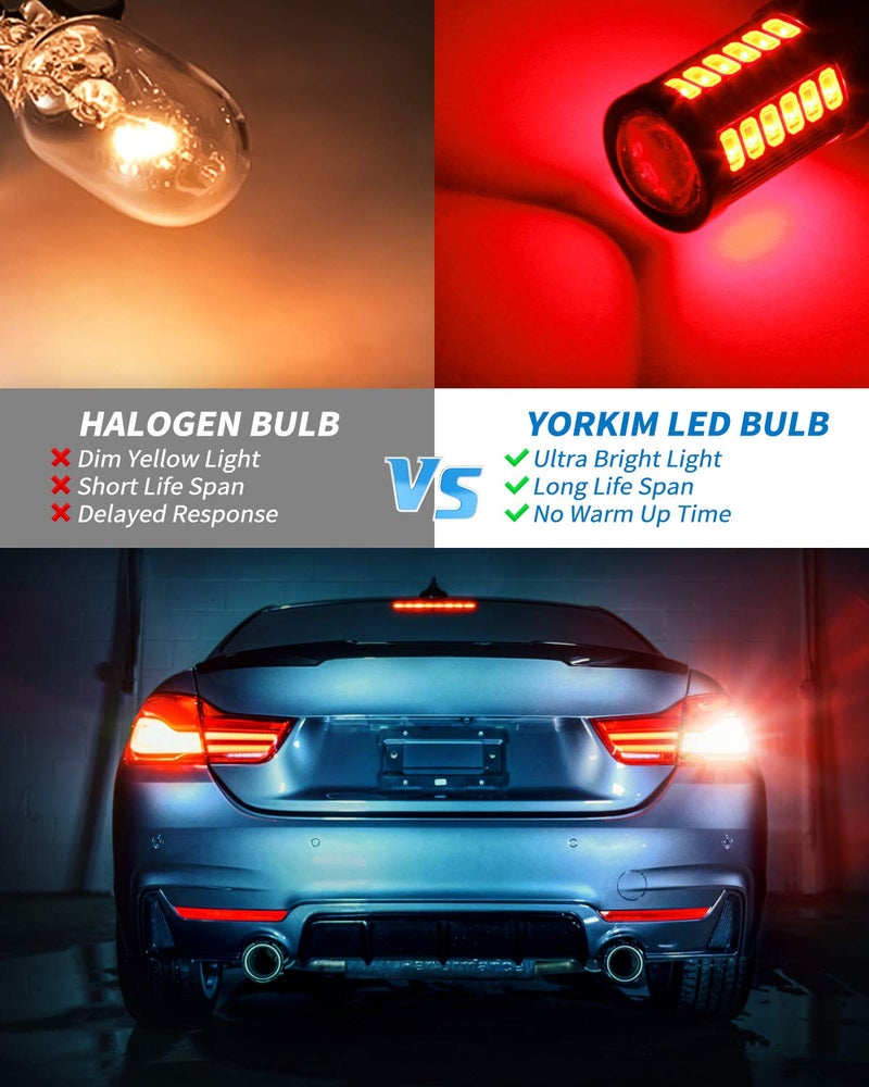 Yorkim مصباح يوركيم 7440 LED أضواء حمراء ساطعة، مصابيح LED T20، 7443 LED، 7441 LED، W21W LED، 7444 مصابيح، للإضاءة الخلفية/الاحتياطية/فرامل - 5730 33 SMD عبوة من 2 - Image 2